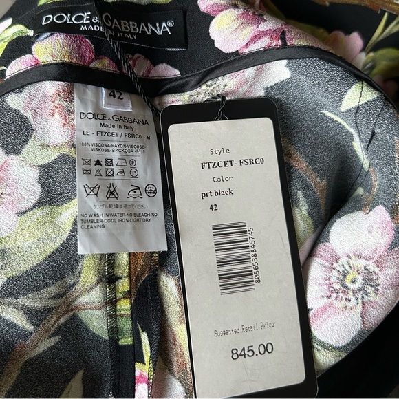 NWT DOLCE & GABBANA black Pink viscose CHERRY BLOSSOM Pants Sz 6 - Picture 10 of 11